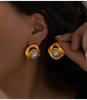 Ensemble de Boucles d'Oreilles Géométriques en Acier Titane Plaqué Or 18 carats avec Imitation Perle
