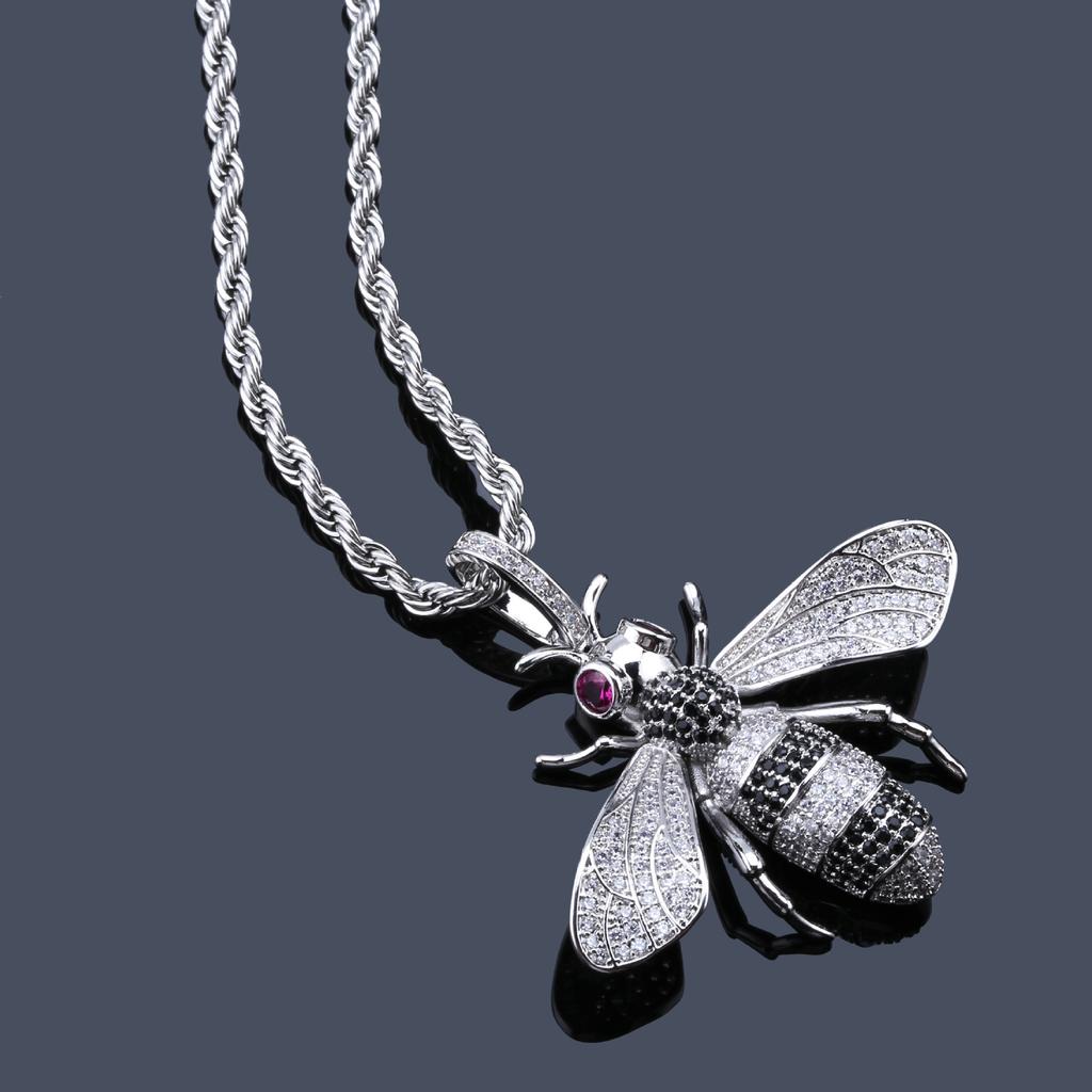 European and American Popular Bee Style Trendy Brand Personality Pendant with Micro Inlaid Colored Zircon