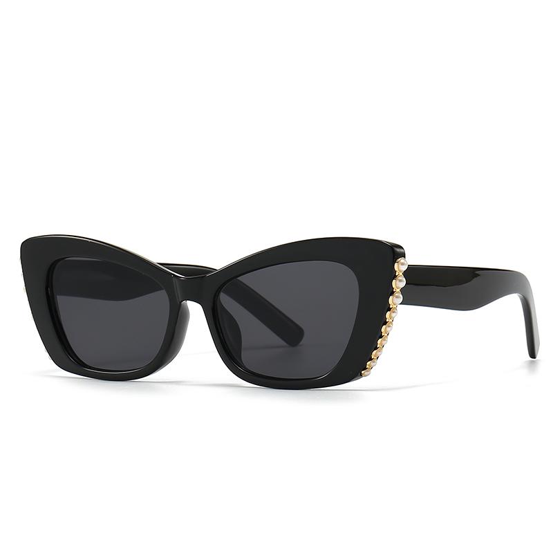 Trade Cross-Border Popular Sunglasses European and American Stt Photography Ins Popular Model Cat Eye Pearl Decorativ Foreign