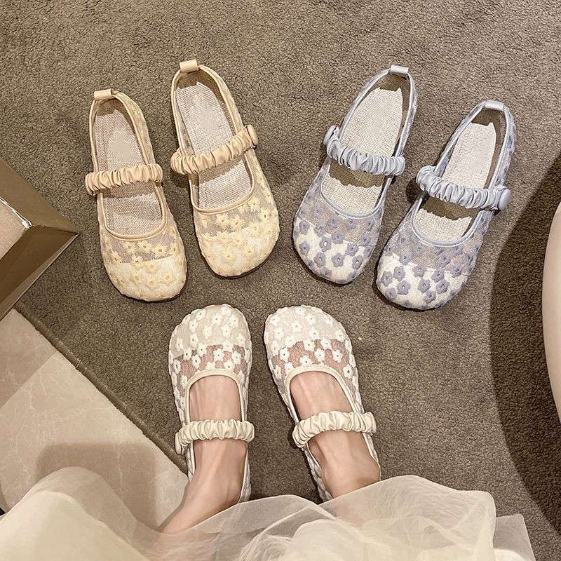 35-43 Large Size Women's Shoes 41 Wide Feet Fat Mesh Sandals Flat Bottom Hollow Breathable Single Shoes Doudou Shoes Fisherman Shoes 42