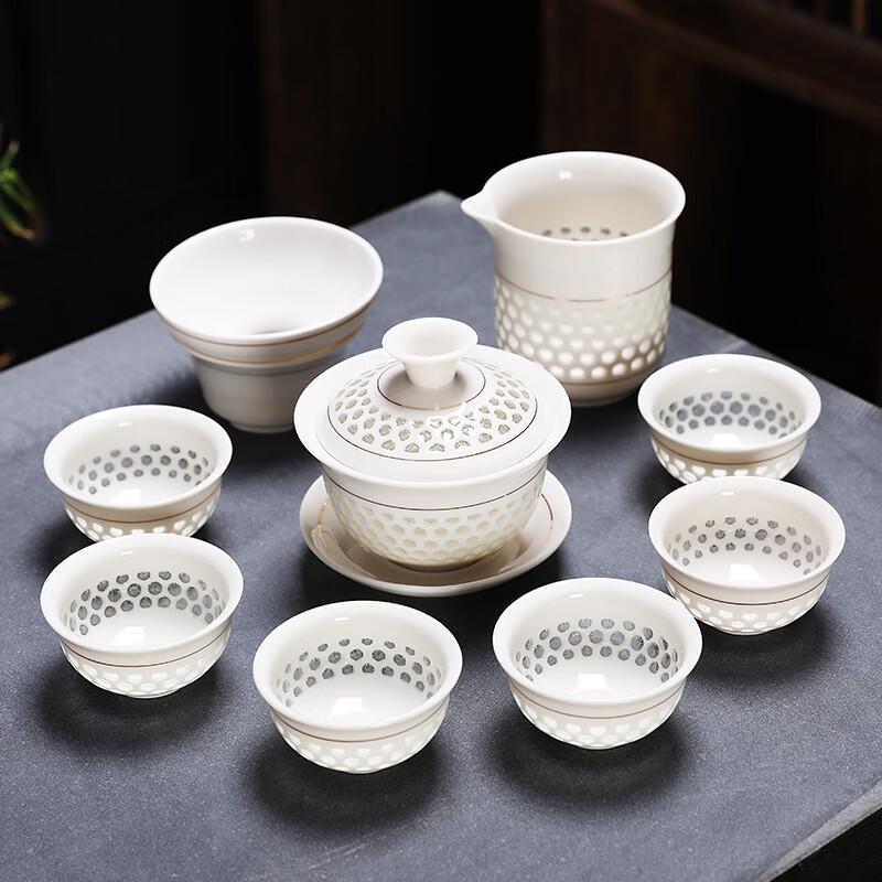 Haofeng Honeycomb Blue and White Porcelain Tea Set