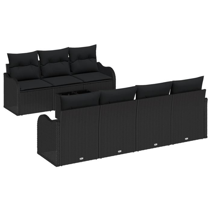 Ensemble de Canapés de Jardin de 8 Pièces avec Coussins en Poly Rattan Noir, Canapé de Jardin de 2 Places avec Coussins 3345613