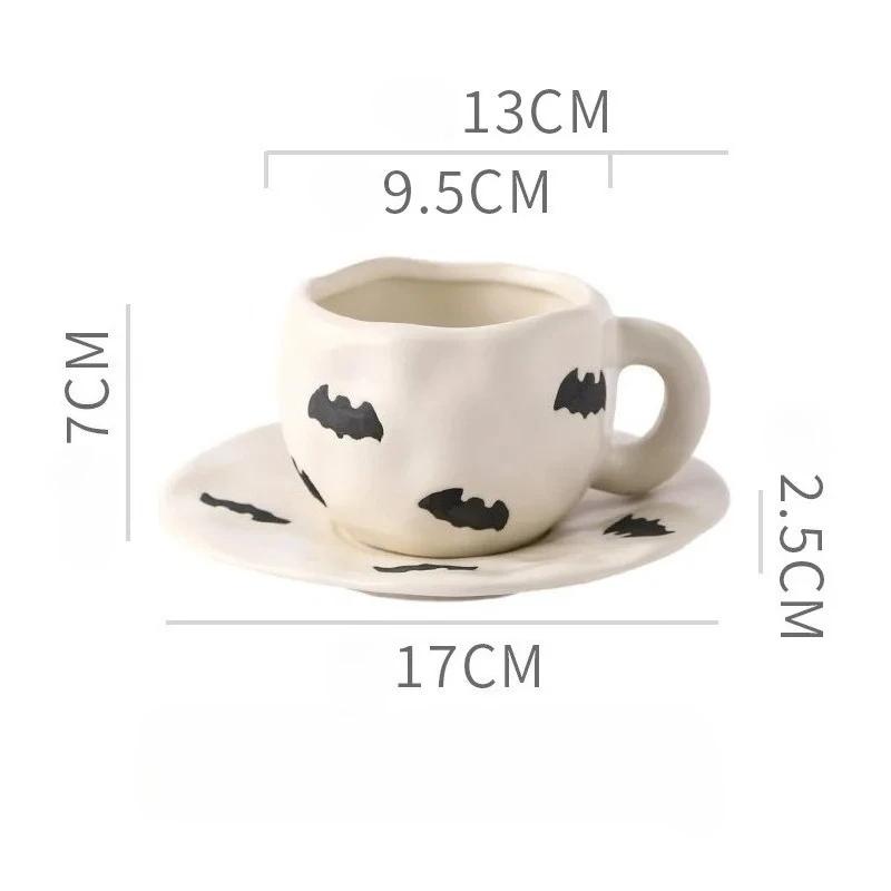 300ml Halloween Ceramic Coffee Cup Irregular Unique Mug with Bat Ghost Pattern Spooky Gift for Home Decor