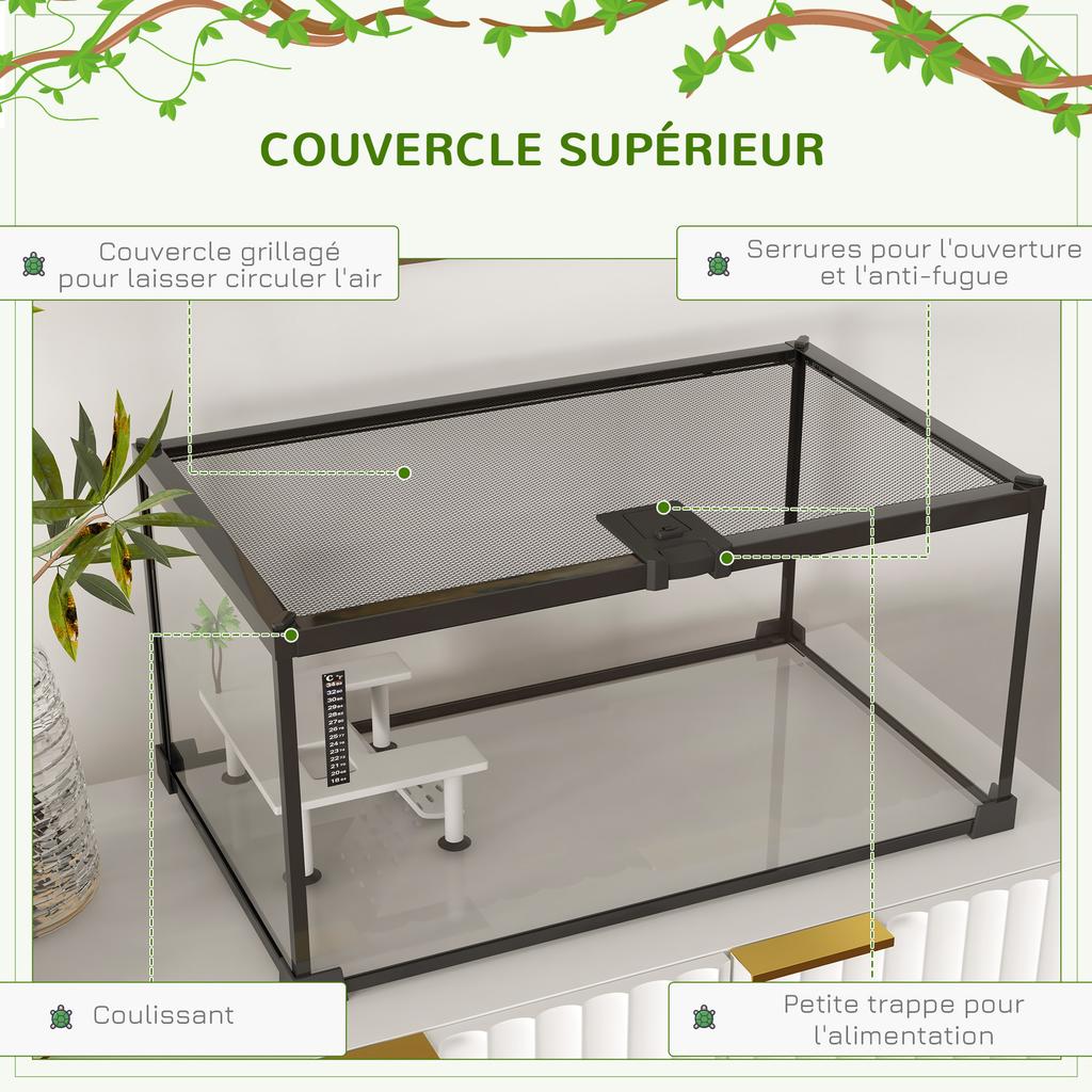 Reptile Box Reptile Breeding Box Transparent Terrarium Habitat Sliding Lid Wire Mesh