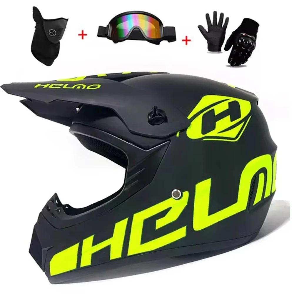Full Face Motocross Helmet Kit Dot/Ece - For Adults & Youth - Comes With Mx Goggles & Gloves