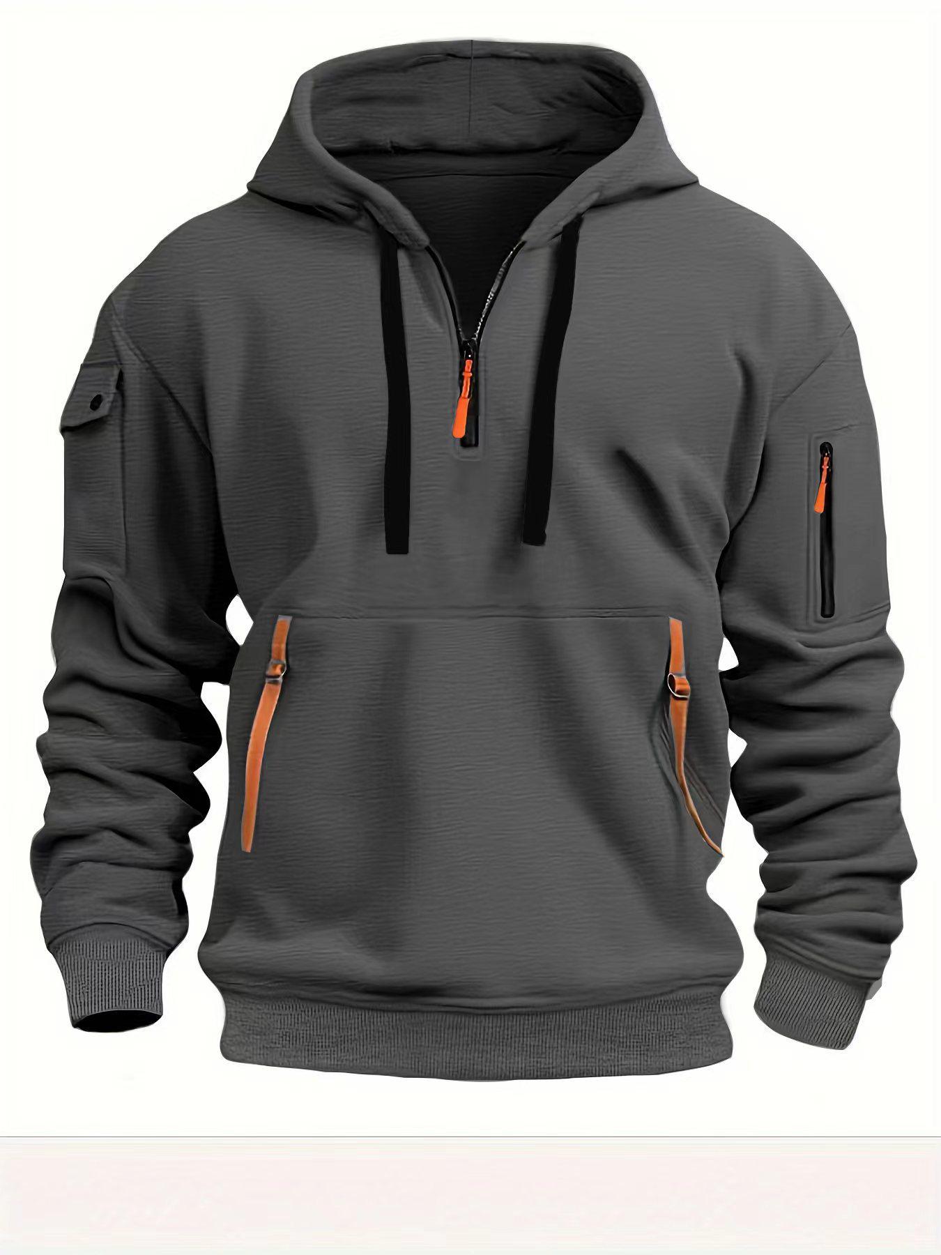 Men s Multi-pocket Embroidered Badge Zipper Hoodie M серый