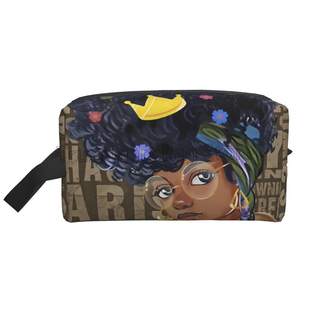 African American Woman Makeup Bag Organizer Portable Waterproof Cosmetic Bag Large Travel Toiletry Bag for Girls Women
