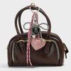 Gothic Silver Bead Bows Charm Heart Shaped Bag Accessory Fashion Bag Pendant Casual Keychain For Dark Style Lover