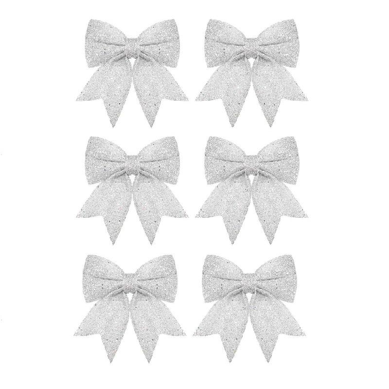 6PCS  Sparkle Bow Ornaments for Christmas Tree, DIY Gift Box Decoration, Xmas New Year Party Garland Home Decor Bows Decorations