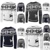 Gemütlicher und weicher Herren-O-Ausschnitt-Pullover mit festlichem Hirsch-Druckdesign für Weihnachtsfeiern
