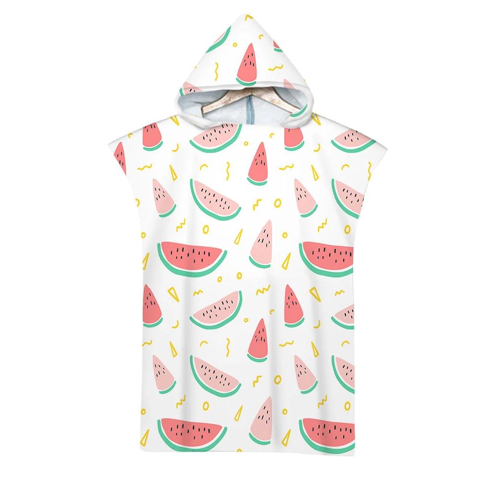 Tropical Fruits Print Hooded Beach Towel Microfiber Bath Towel Summer Poncho Surf Towel for Men Women, Changing Robe, Bathrobe