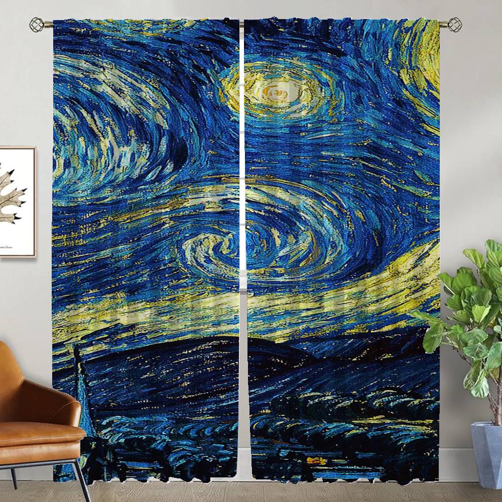 Van Gogh Window Curtain for Room 2 Panel Modern Living Room Curtains Partition Home Interior Curtains Tulle for Bedroom Shades