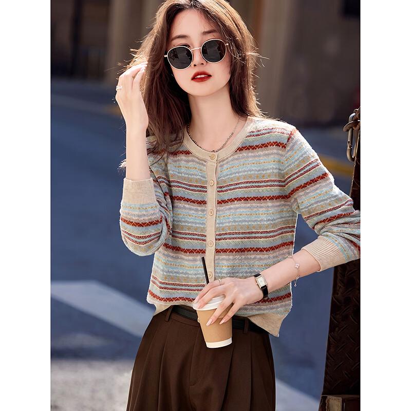 Awakening Paradise Lamb Wool Blend Striped Knit Cardigan