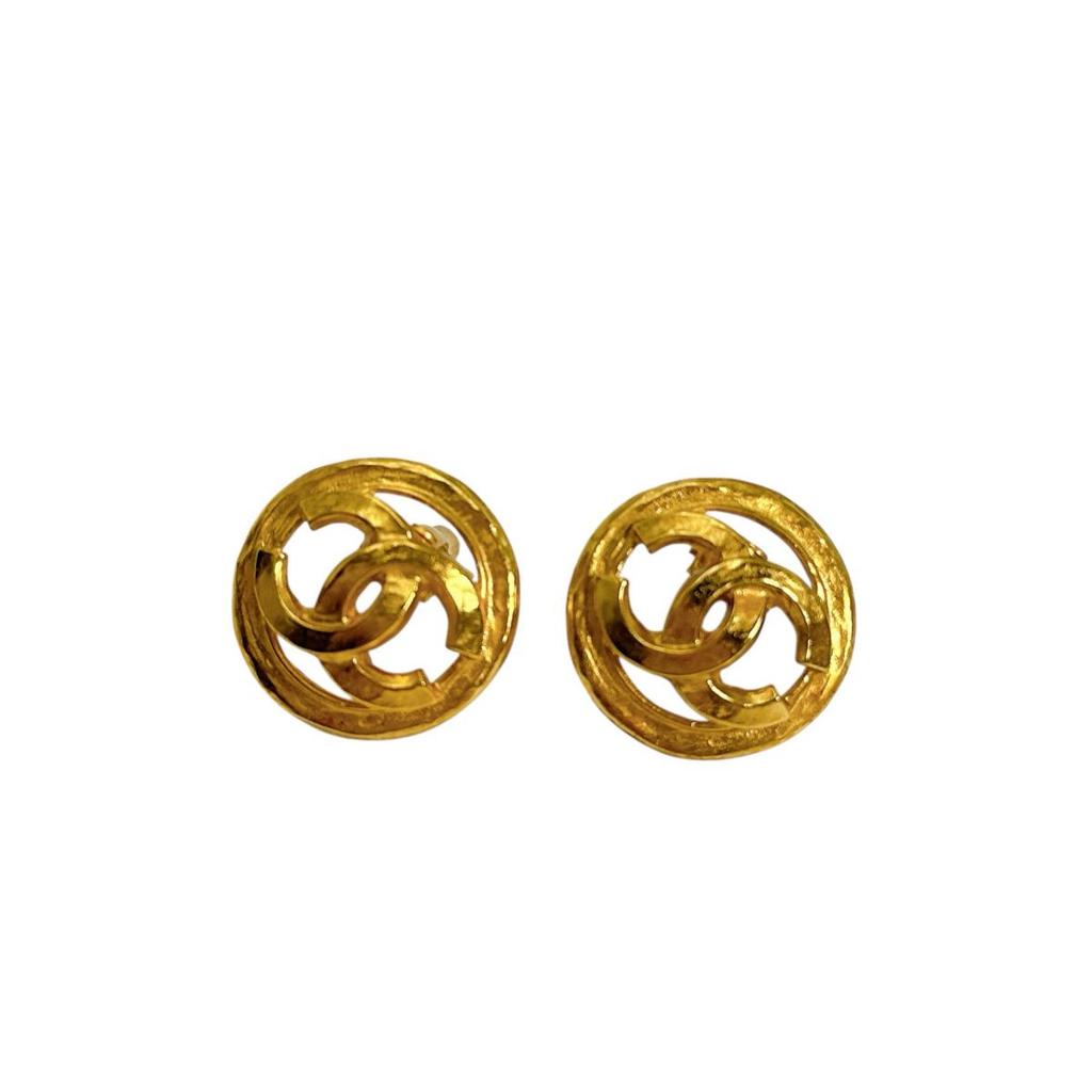 Chanel Vintage Large 94P COCO Mark Earring Metal Gold Women Used