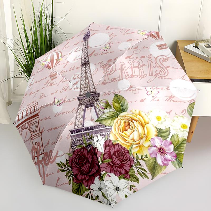 1PC Eiffel Tower Folding Umbrella Fashion Auto-Open Design 8 Iron Ribs Plastic Handle Foldable Sunshade Perfect Christmas Gifts