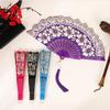 Chinese-Style Flowers Folding Fan For Performances & Hanfu Photos With Elegant Floral & Pearl Tassels Design Festive Decor