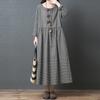 Koreanischer Stil Locker Große Größen Kariert Langarm Midi A-Linie Damenkleid