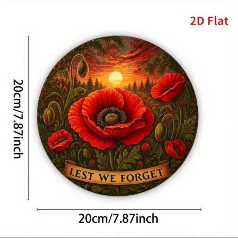 ANZAC Day Red Poppy Metal Wall Art 8x8 Inch Commemorative Aluminum Plaque