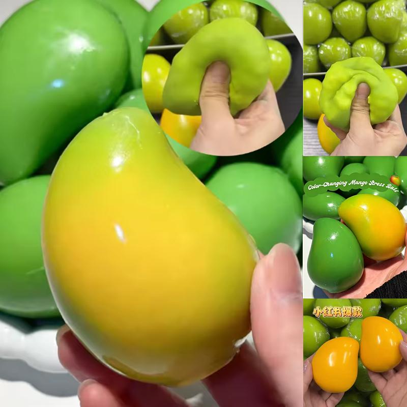 Handmade Crispy Mango Stress Ball Squeeze Toy, Color-Changing Mango Squishy Fidget Ball, Asmr Sensory Stress Relief Toy