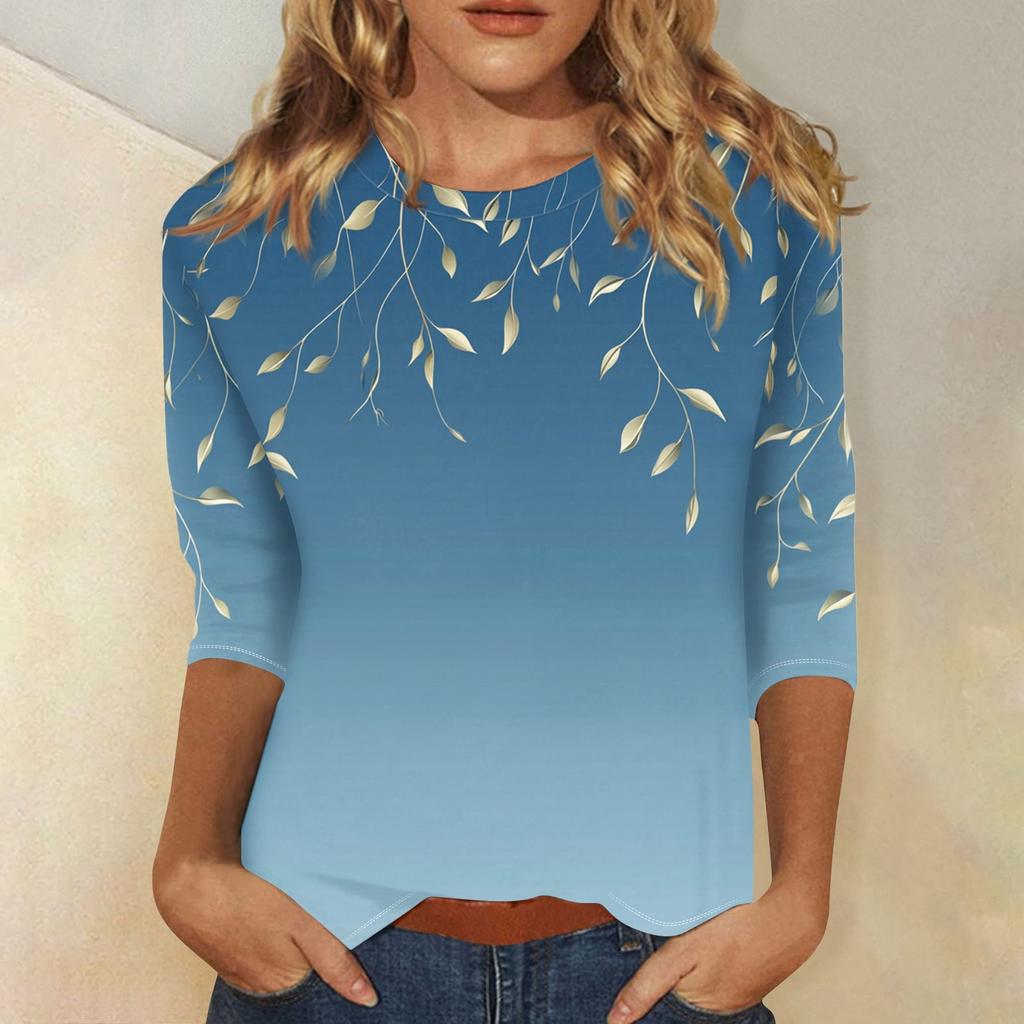 3/4 Sleeve Tops For Women T-Shirt Casual  Print Tops T Shirt Round Neck Pullover Blouse
