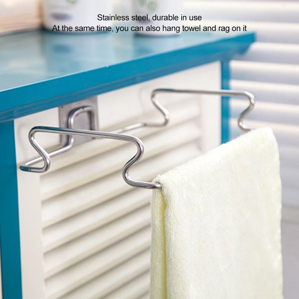 Stainless Steel Door Back Kitchen Garbage Trash Bag Holder Hanging Rack Bracket