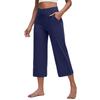 Women Elastic High Waist Casual Fit Wide Capris Leg Pants Yoga Leggings Soft Gym With Pockets