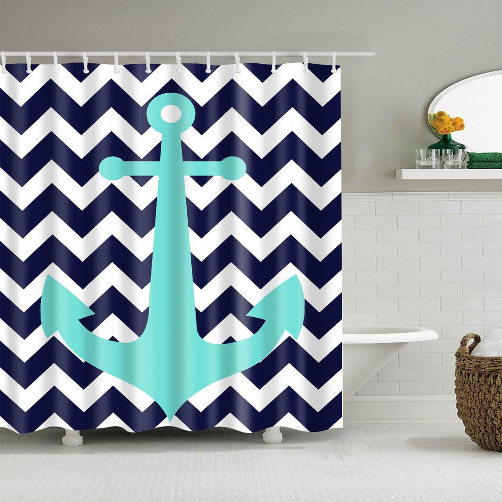 Sea Beach Shell Printed Anchor Octopus Pattern Shower Curtain Bathroom Curtains With Hooks Waterproof Products Bathroom Decor