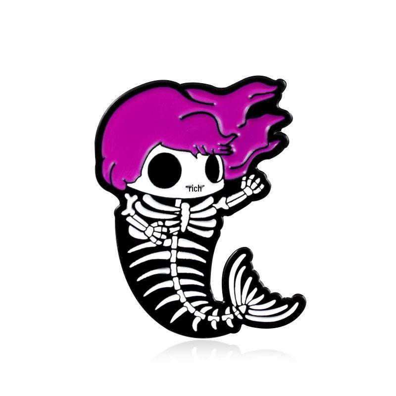 European Creative Fish  Purple-Haired Mermaid Oil Drip Brooch