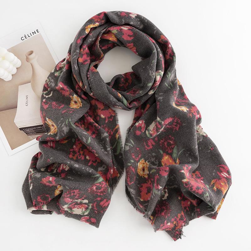 Ethnic Style Scarf Women's Autumn and Winter All Match Printed Scarf Fresh Daisy Imitation Cashmere Scarf High End