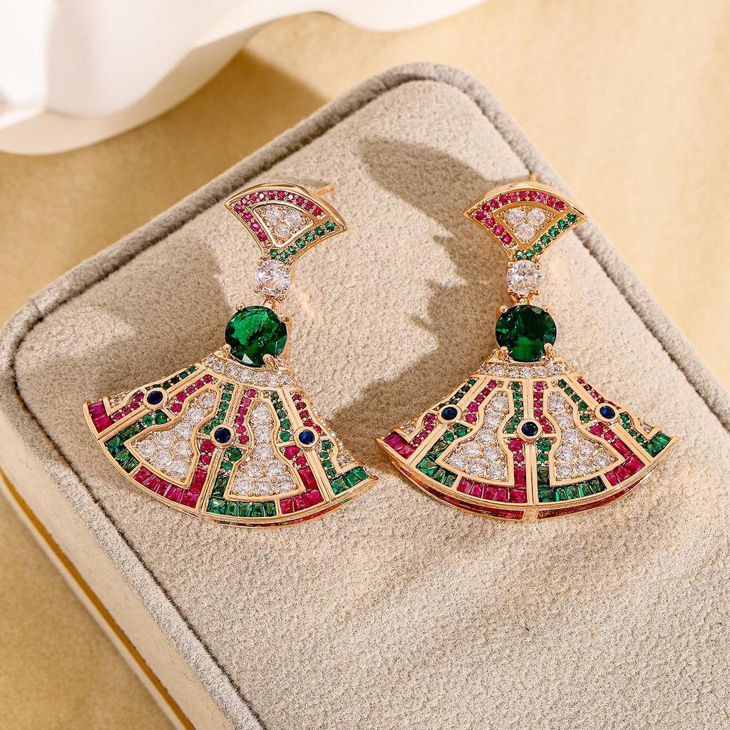 Trendy Winter Geometric Fan S925 Sterling Silver Zircon Earrings & Necklace Set for Women