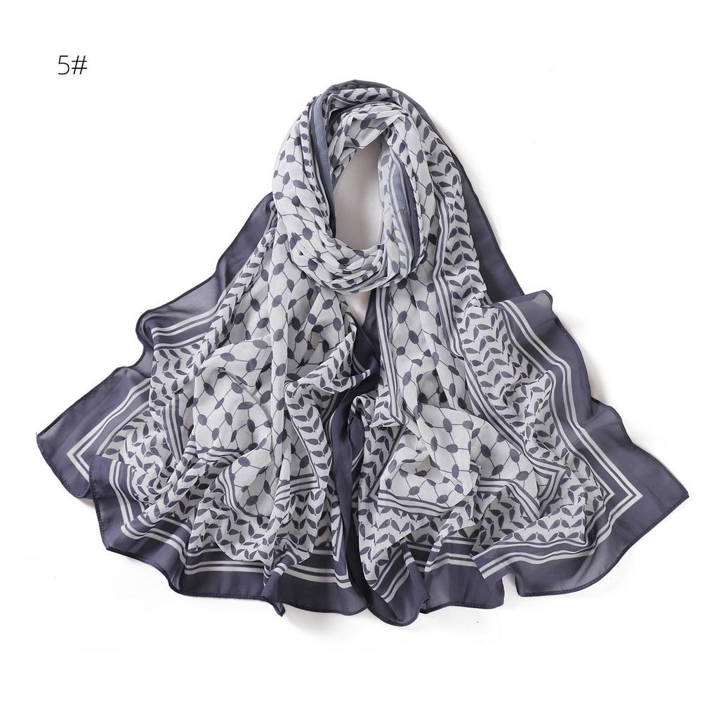 Arabic Pearl Chiffon Desert Hijab: Long Printed Silk Scarf & Sunscreen Headscarf