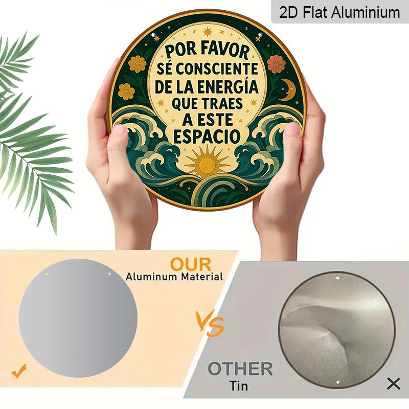 2D Plat, 1 stuks 7,87x7,87 Inch 2D Plat Rond Aluminium Bord, "Energy" Vintage Aluminium Plaquette, Huisdecoratie Bord, Geschikt voor het Decoreren van Woonkamers