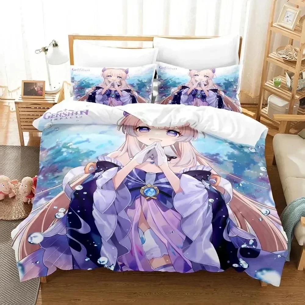 Genshin Impact Sangonomiya Kokomi Bedding Set Printed With Pillowcase Bed Duvet Cover Soft Queen King Size Bedclothes Home