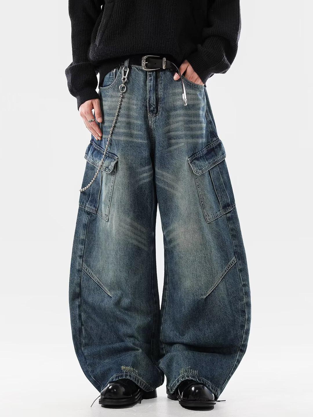 Мужские узкие джинсы JYL Осень Свободные HipHop На шнурке Повседневные Укороченные джинсовые брюки S бездна