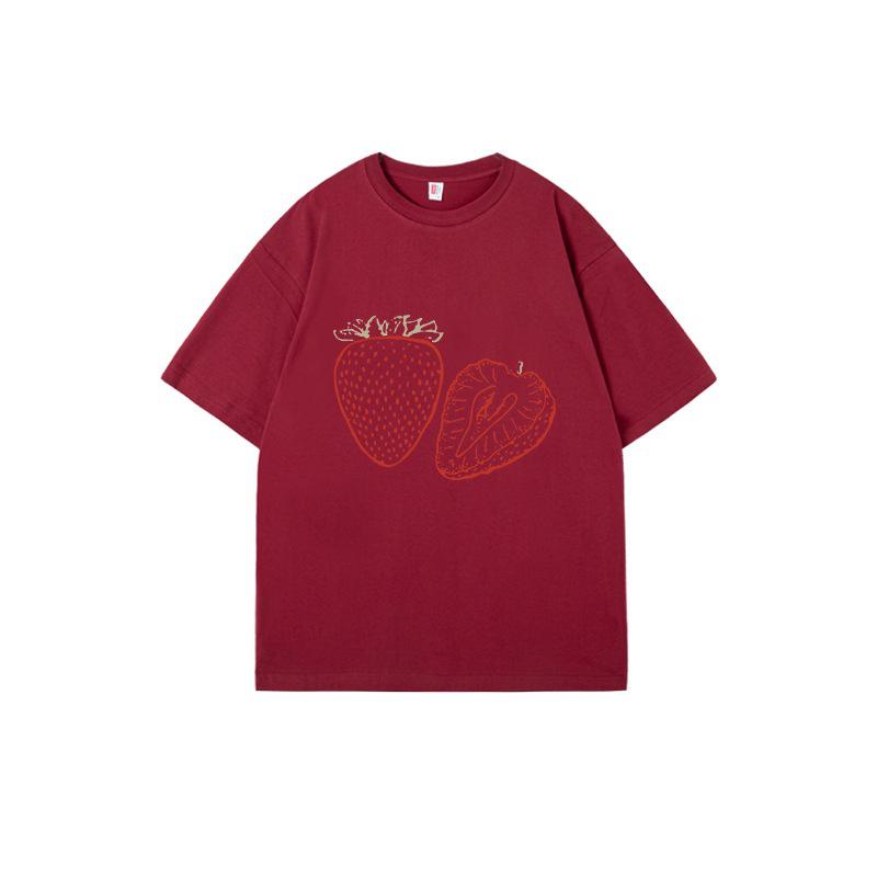 

Женская летняя футболка 2025 года в корейском шике, свободного кроя, из плотного хлопка, с рукавом до локтя M бордовый