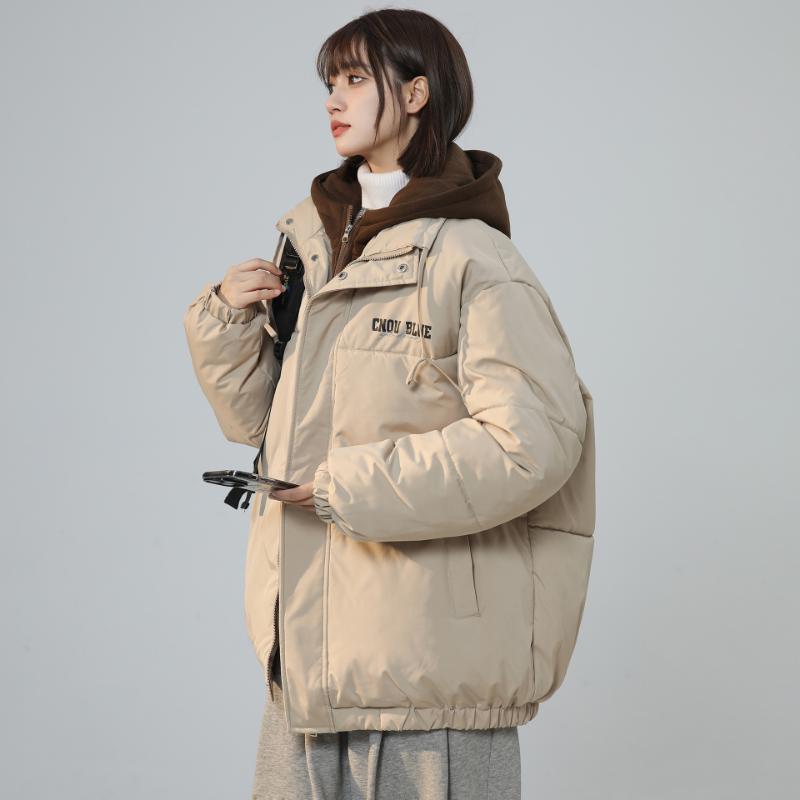 Fake Two-piece Simple Cotton-padded Coat Women's Winter High Street American Retro Hooded Bread Clothes Trendy Couple Cotton Clothes