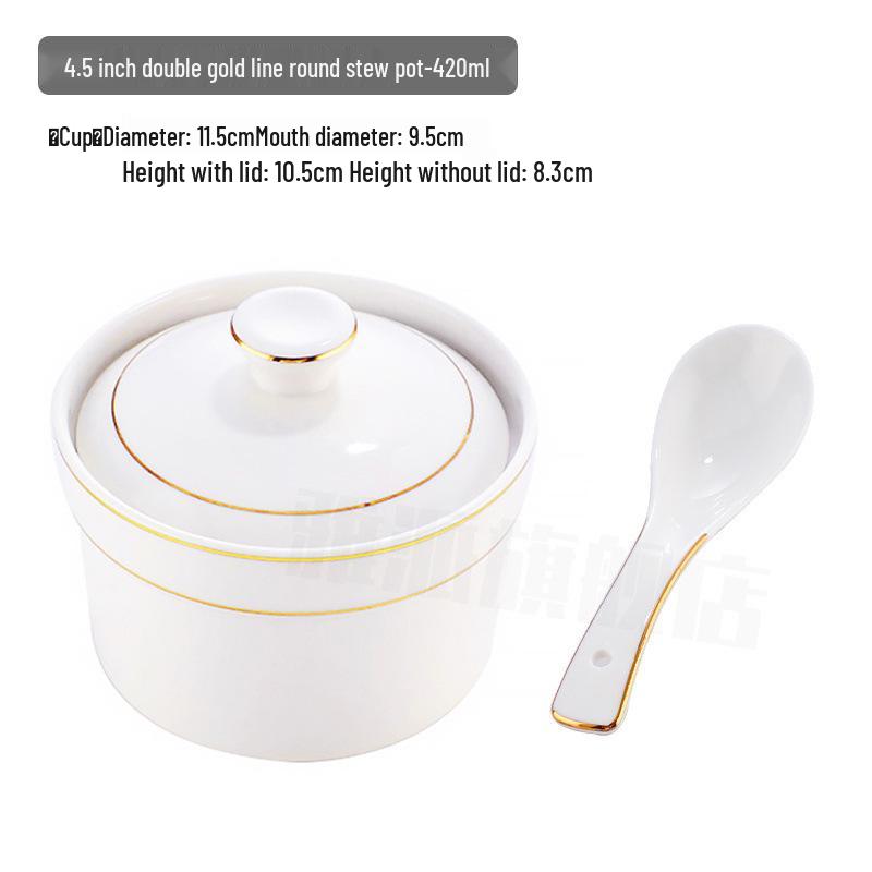 Keramik-Schmortopf mit Deckel, goldrandig, für den gewerblichen Gebrauch: Ideal für Vogelnestersuppe, gedämpfte Desserts und Eier.