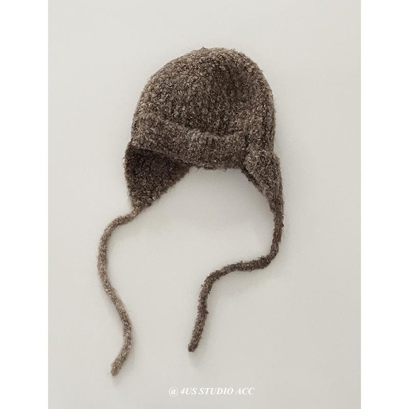 

Niche Korean Style Gradient Wool Knitted Flying Hat Women s Autumn and Winter Warm Ear Protection Braided Lei Feng Hat Woolen Hat M（56-58cm）