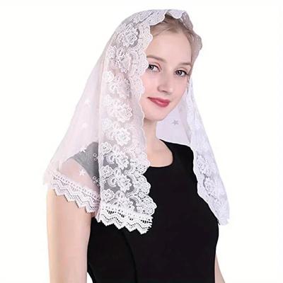 Véu Católico de Renda Feminino para Cobertura de Cabeça na Igreja Flores Lenço de Capela Xale para Missa Lenço de Cabeça Acessórios para Cabelo