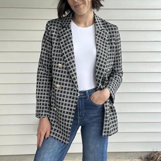 Damen Anzugmantel Revers Langarm Zweireihig Businessjacke mit Pattentaschen