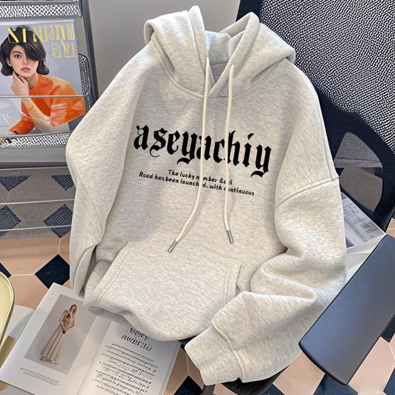 

Shoulder Sweater Boys Autumn and Winter Fleece Heavy Women s American High Street Hooded Sports Jacket M