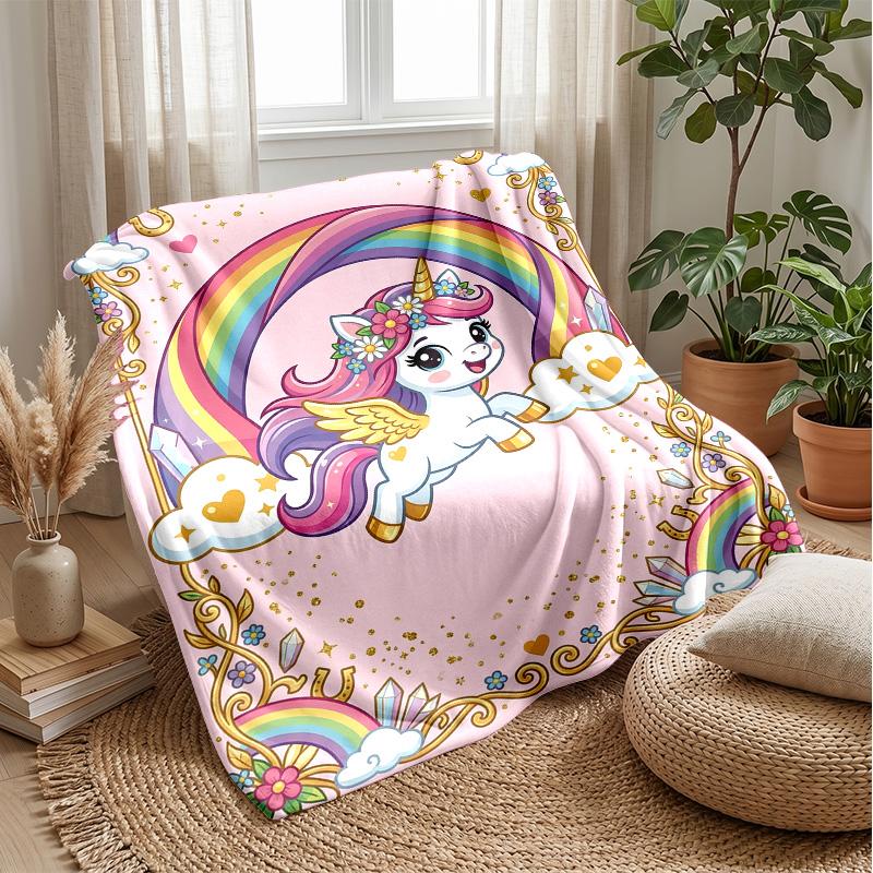 Magical Unicorn Rainbow Theme Blanket Lightweight Warm Flannel Blanket Decorative Throw Blanket for Home Decoration