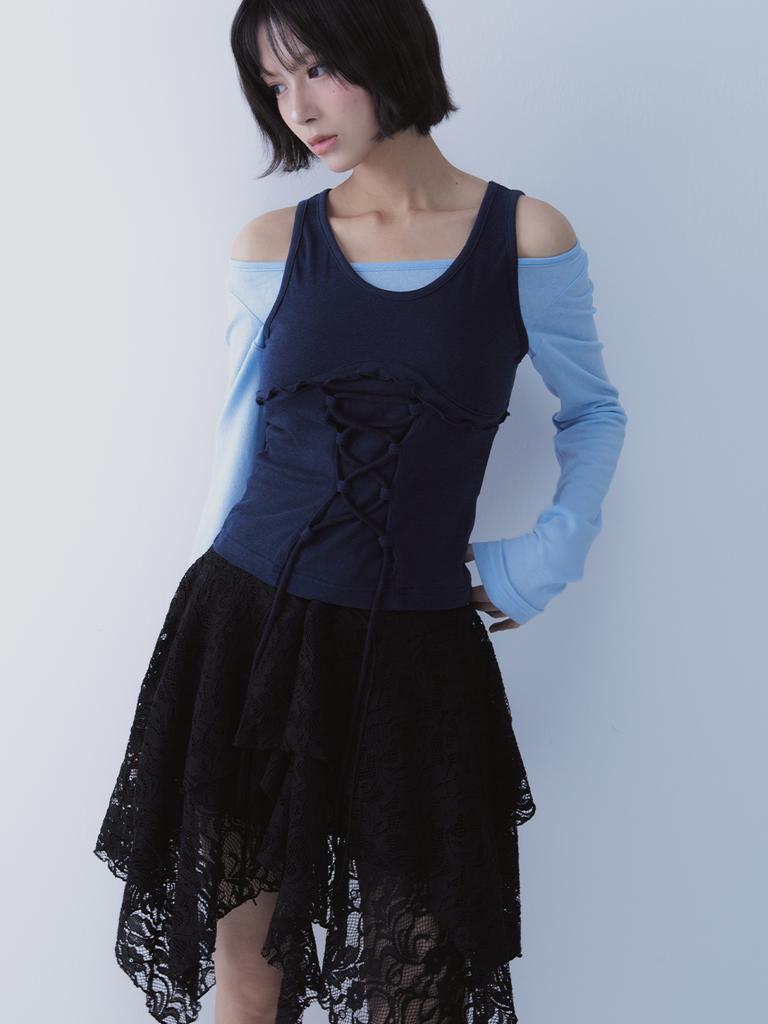 Cecese Lace Up Lace Skirt Black