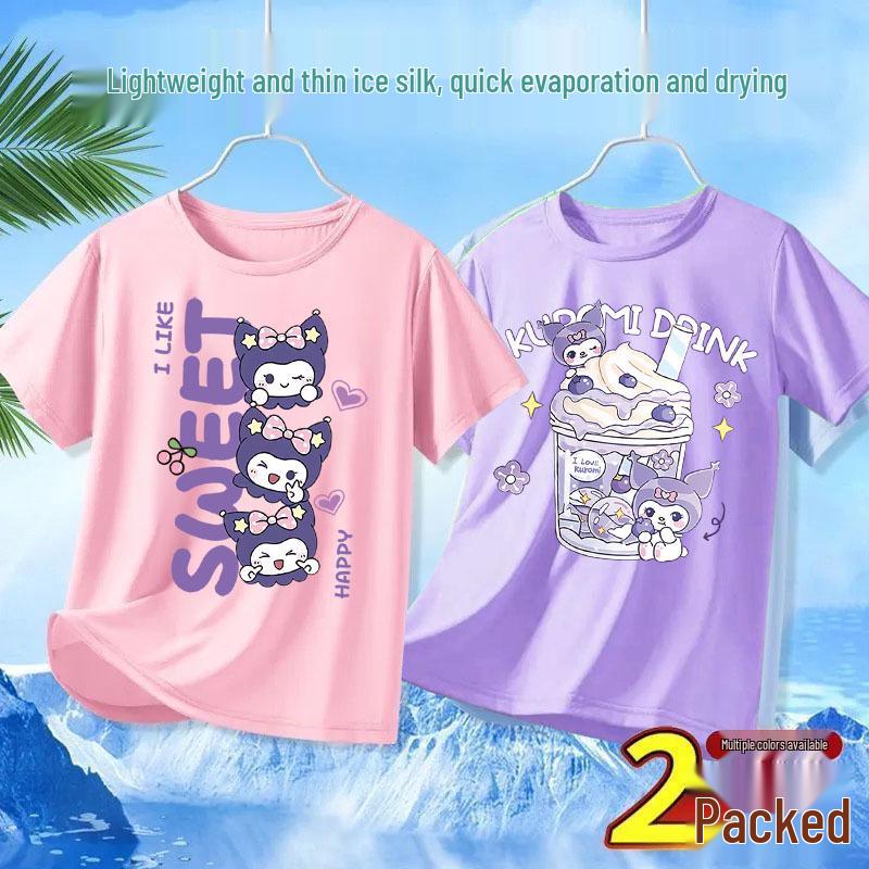 Girls' Ice Silk Mesh T-Shirt, Short Sleeve, Quick-Dry, Breathable, 2026 Style for Medium & Large Children