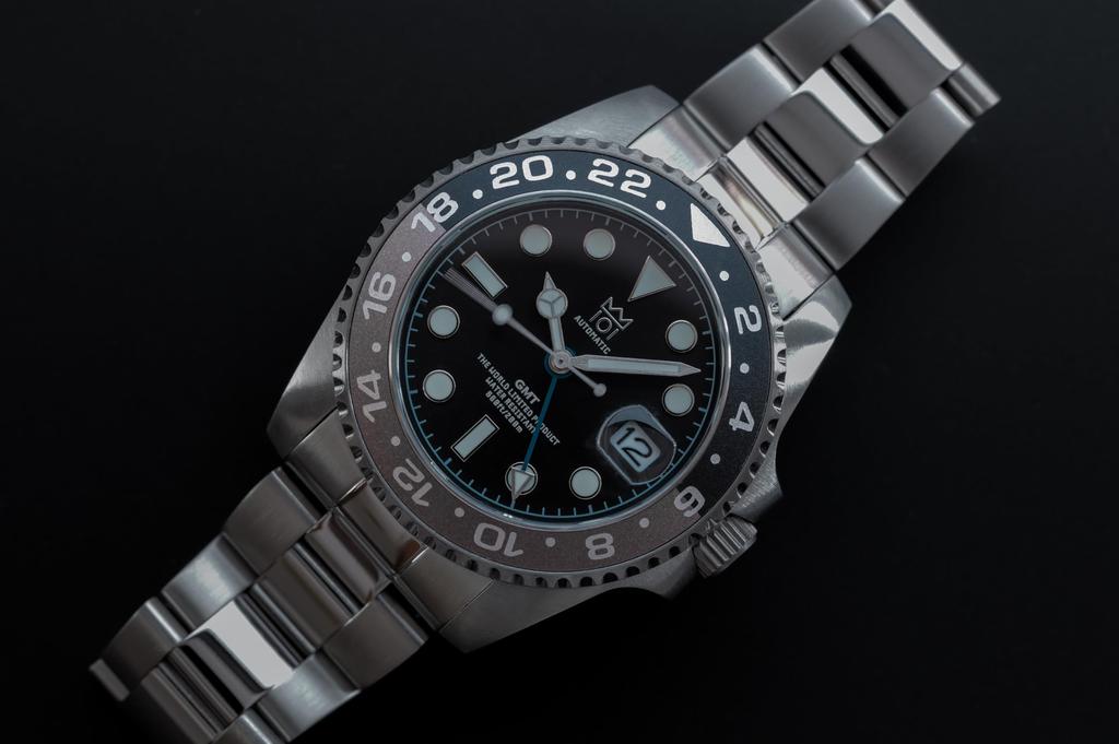 Hyakuichi Mechanische Armbanduhr GMT Uhr Datum Grau x Schwarz Sekundenstopp Funktion [HYAKUICHI 101] Nr. 14