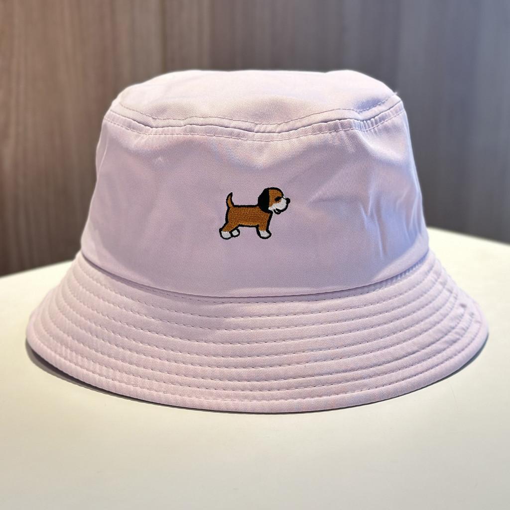 Womens Summer Cotton Embroidered Fisherman Hat With Cartoon Dog Embroidery Design For Sunblock