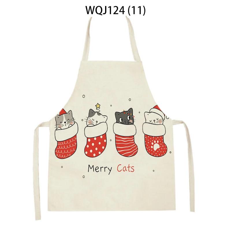 Cartoon Merry Christmas Cat Kitchen Aprons Adult Kids Waist Bibs Home Cooking Baking Cleaning Aprons Sleeveless Pinafore