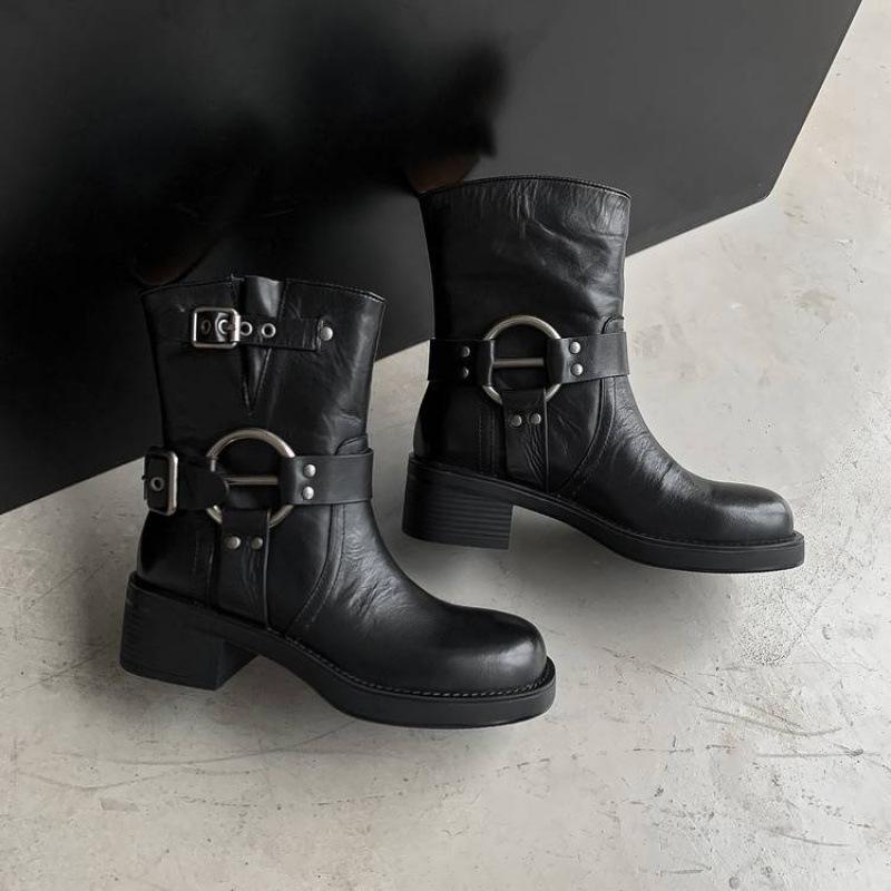 

Осенне-зимние женские ботинки Мартин большого размера кожаные резиновые платформа кожаные ботинки рукав новые низкий каблук квадратный каблук низкие ботинки женщины 39 чёрный