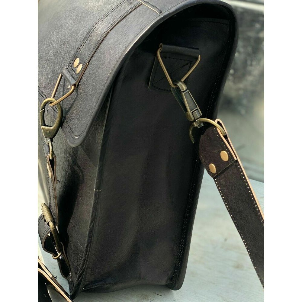 Кожаный портфель-портфель-сумка для ноутбука (18 ) Мужская цельнозерновая потертая вещь — фото 5