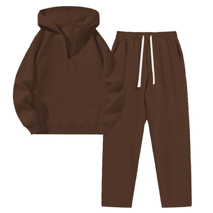 European Women's Two-Piece Sportswear Set: Half-Zip Sweatshirt & Wide-Leg Pants